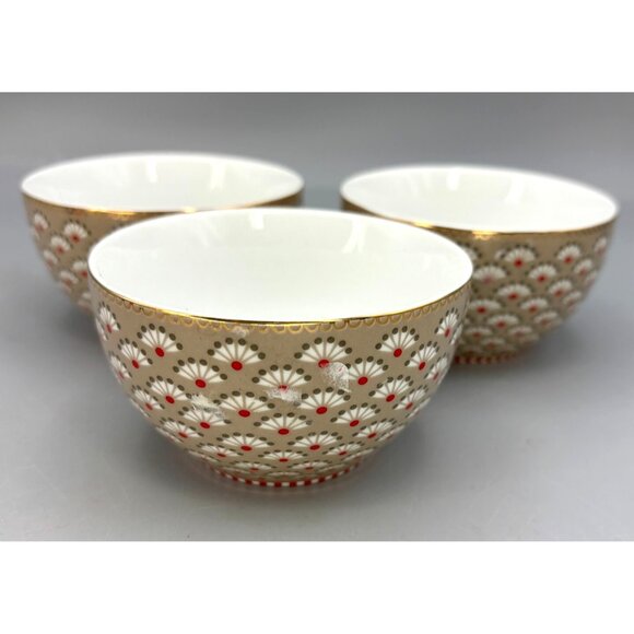 Set Of 3 PIP Studio Porcelain Dipping Bowls Amsterdam Bloomingtails Khaki , EUC - Picture 1 of 9